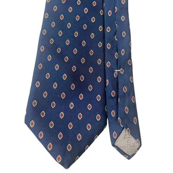 Christian Dior All Silk Navy Blue Red Patterned Necktie Tie 3.5” Width - Picture 3 of 8